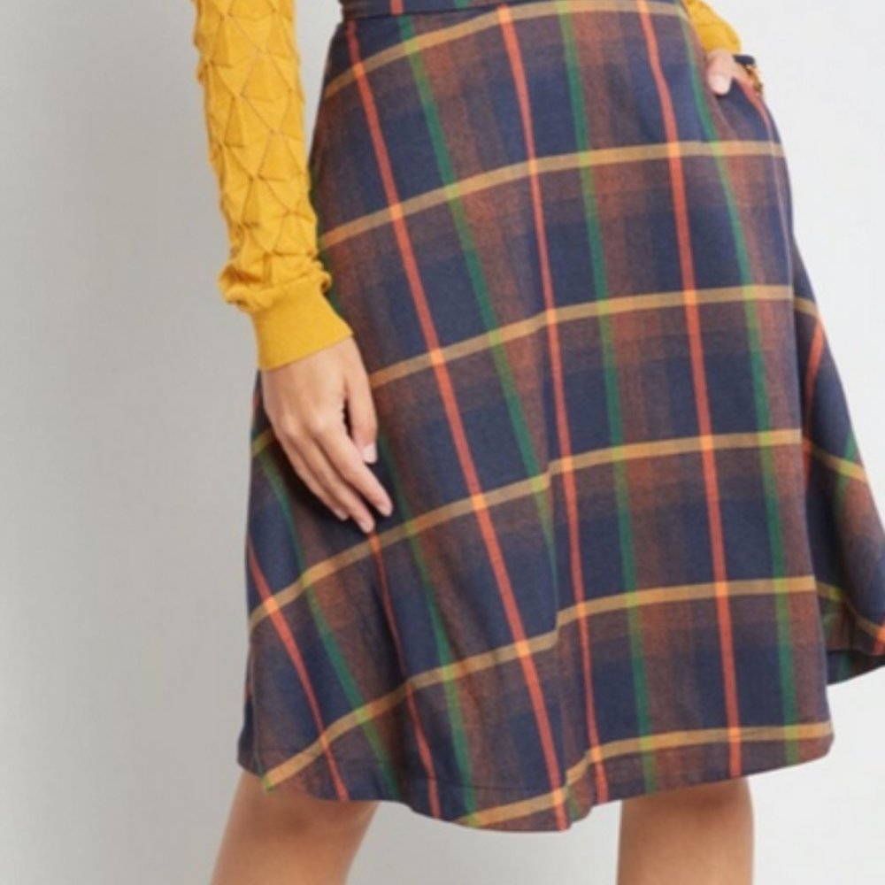 Modcloth Prim Class Hero Plaid Skirt size L Brand New Never Worn